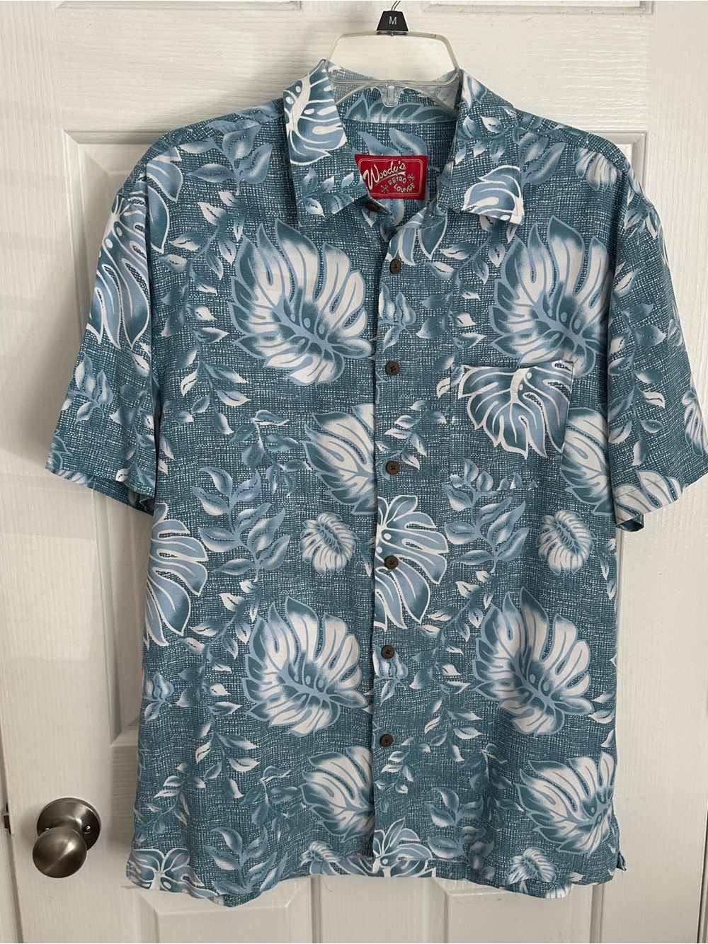 Vintage Hawaiian Floral Short-Sleeve Shirt in Teal and White